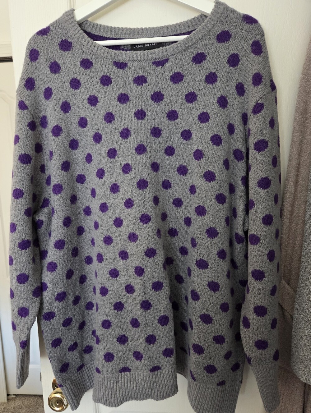 Lane Bryant Gray Sweater with Purple Polka Dots